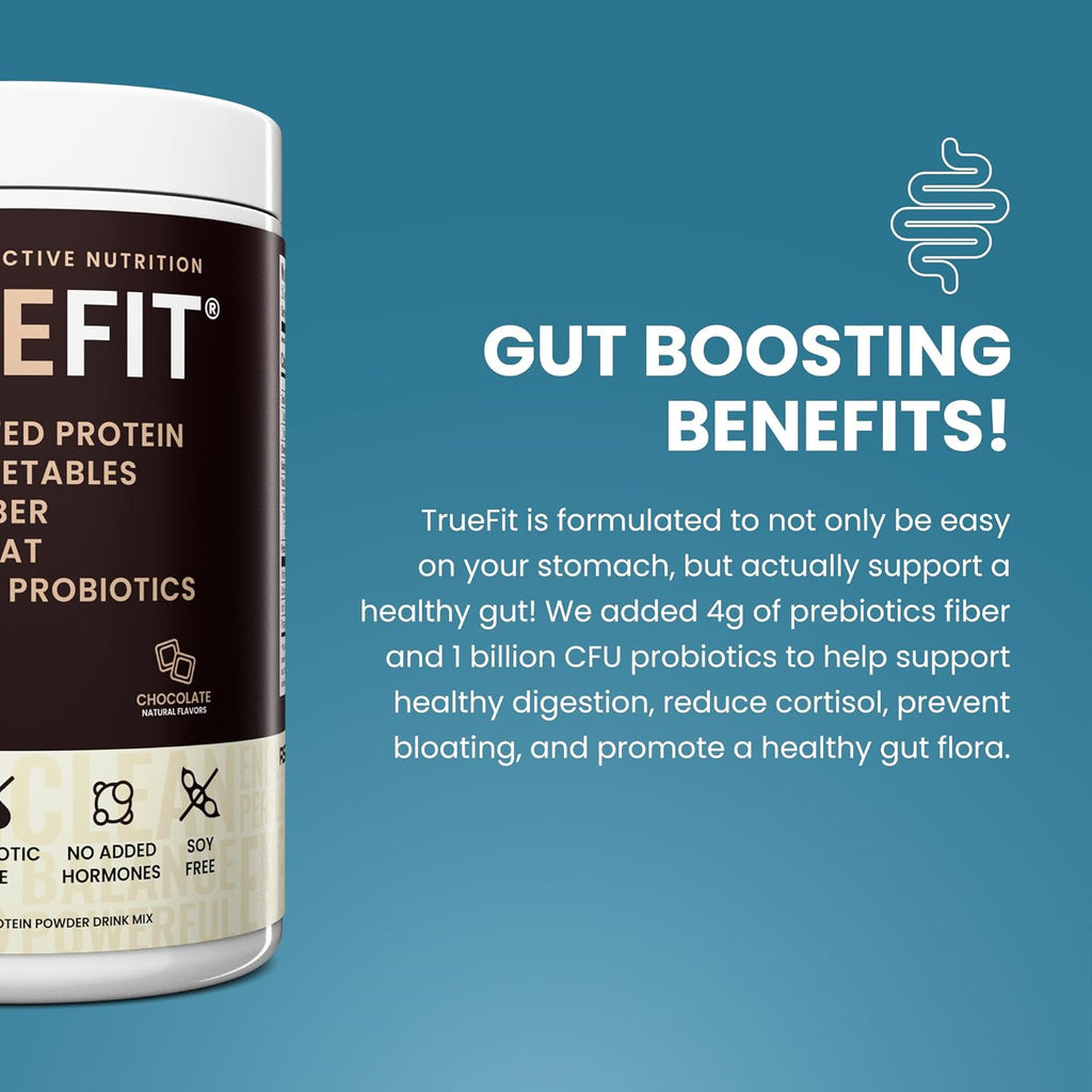 TrueFit Gut Healthy Protein Powder, Grass-Fed Whey Meal Replacement Shake with Prebiotics, Probiotics, & Organic Superfoods, Keto, Gluten Free 1.85 lbs