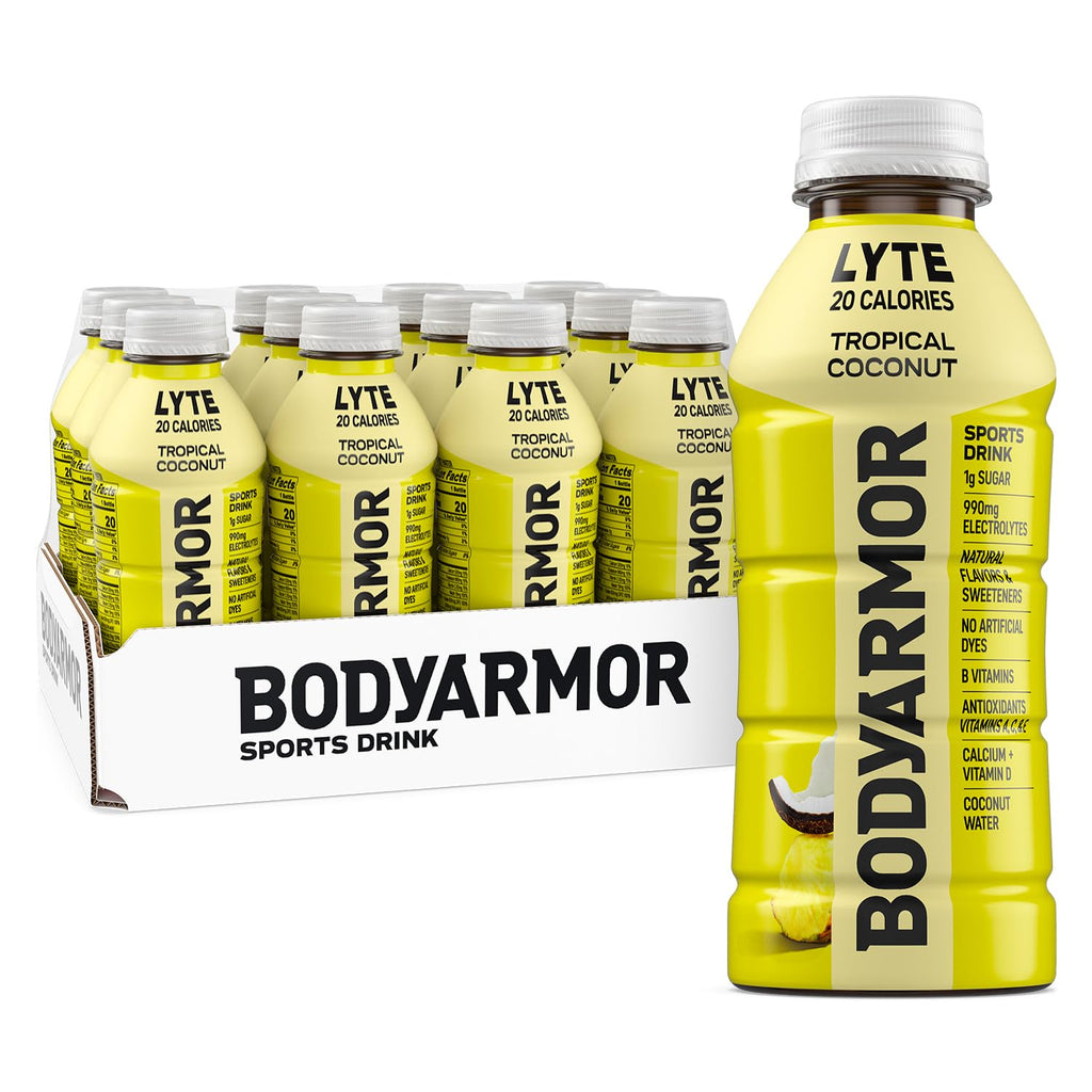 BODYARMOR LYTE Sports Drink Low-Calorie Sports Beverage, Tropical Coconut, Coconut Water Hydration, Natural Flavors With Vitamins, Potassium-Packed Electrolytes, Perfect For Athletes, 16 Fl Oz (Pack of 12)