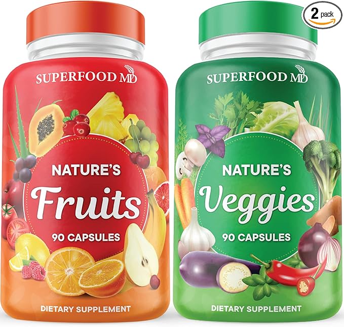 Superfood MD Fruits & Veggies Supplement - Whole Food Natural Superfoods - with Beta Carotene - Soy Free- 90 Count (Pack of 2)