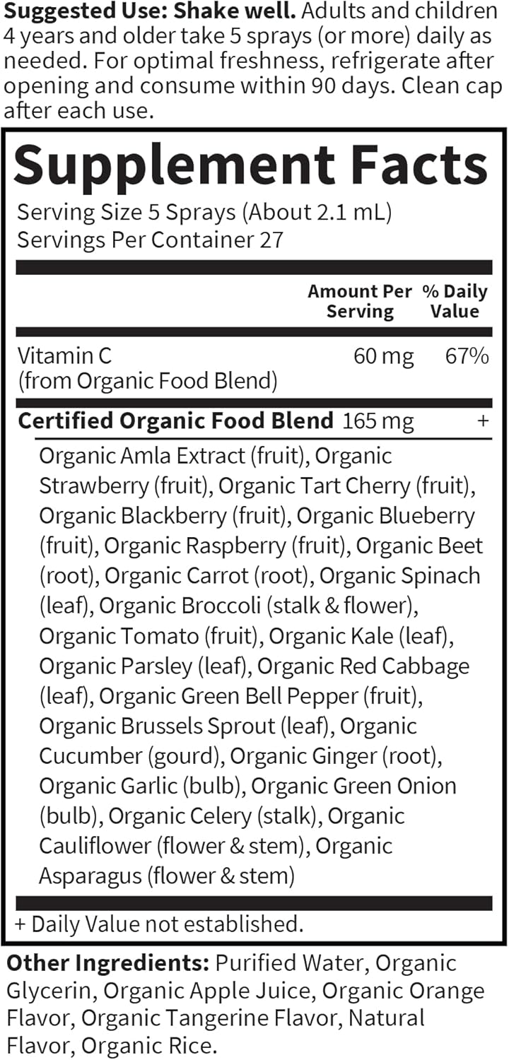 Garden of Life Organics Vitamin C Spray for Kids and Adults - Orange Tangerine, Vitamin C Supplement, Antioxidant for Immune Support and Skin Health, 2 fl oz Liquid Drops