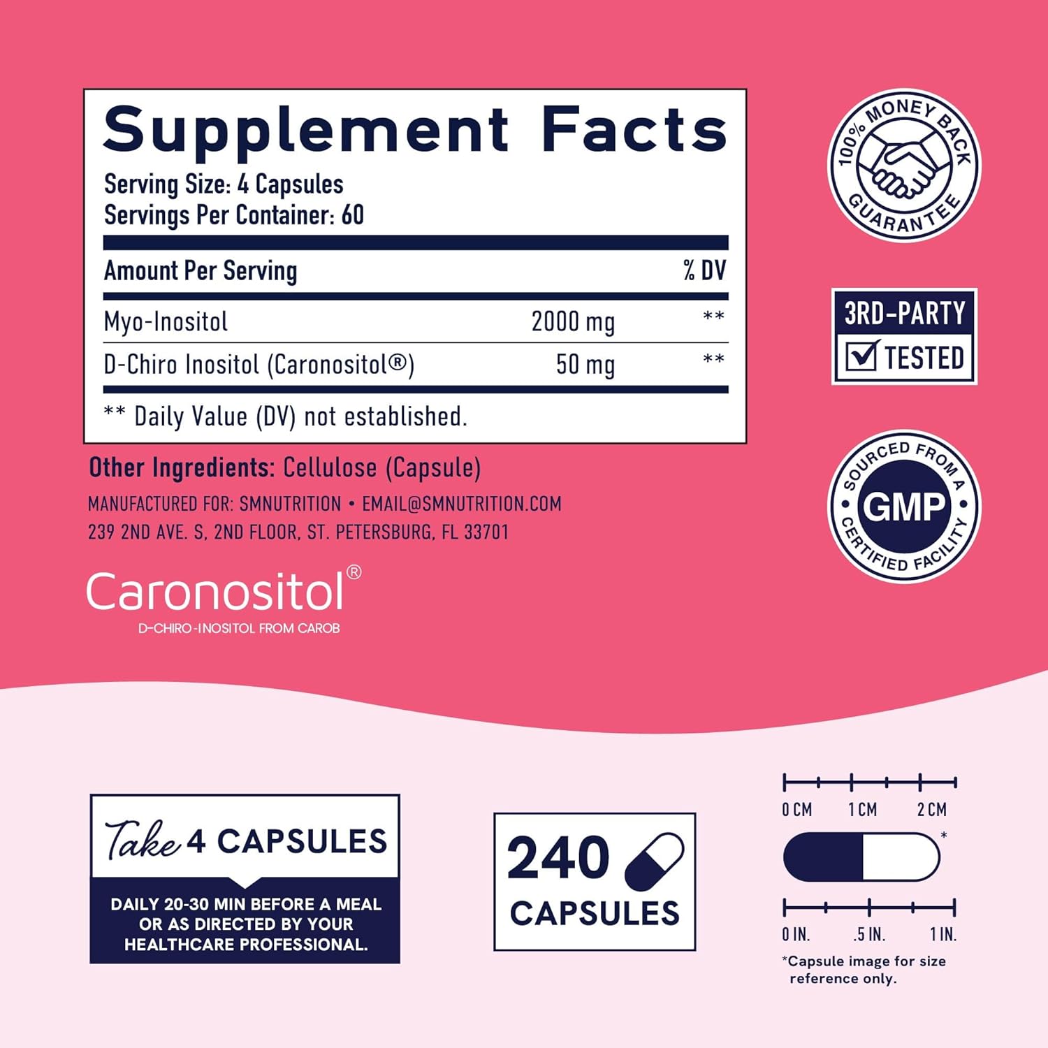Myo-Inositol & D-Chiro Inositol for Hormone Balance for Women | Ideal 40:1 Ratio | Menstrual Cycle and Ovarian Health Support Supplement | Myo 2000mg & D Chiro 50mg with Vitamin B8 | 240 Count