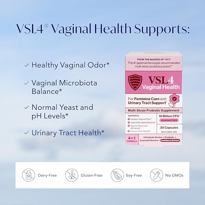 VSL4® Vaginal Health Daily Probiotic Supplement for Women's Health & Urinary Tract Support* – 10B CFU – 4-in-1 Formula with Probiotics, Prebiotic, Cranberry Extract & B+D Vitamins, 30 Capsules