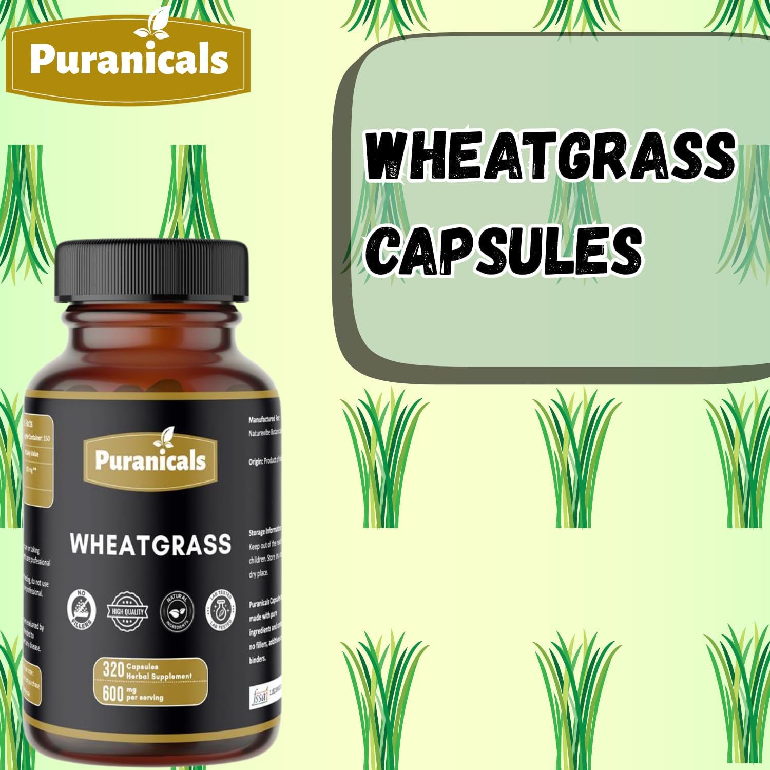 Wheatgrass Premium 320 Capsules Non-GMO and Gluten Free | Herbal Supplement | 600 mg Per Serving | Made with 100% Herb Wheat Grass