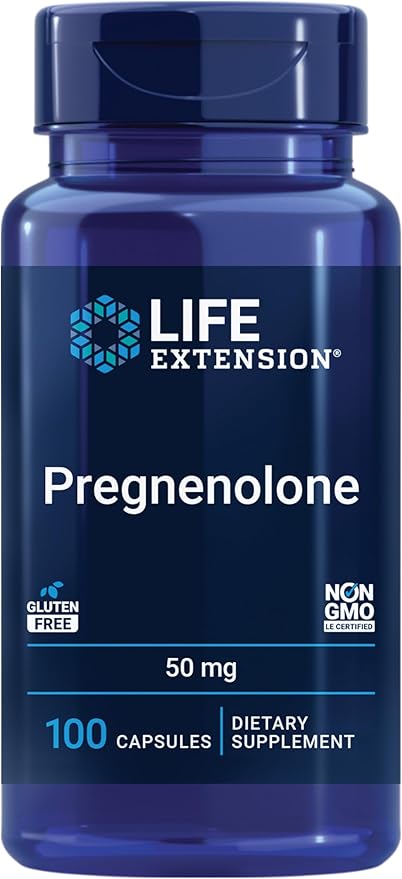 Life Extension Pregnenolone, neurohormone, Promotes Memory Health and Brain Plasticity, Gluten-Free, Non-GMO, 100 Capsules
