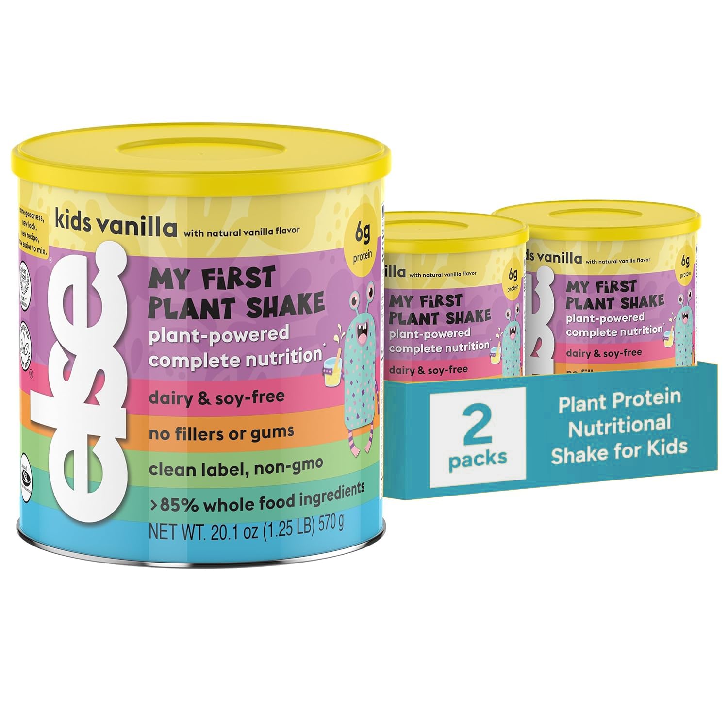 ELSE NUTRITION Plant-Based Kids Protein Shake, Kids Protein Powder for Ages 2-12. Dairy-Free First Kid Complete Nutrition Shake with Plant Protein & 25 Vitamins & Minerals (Vanilla, 2 Pack)