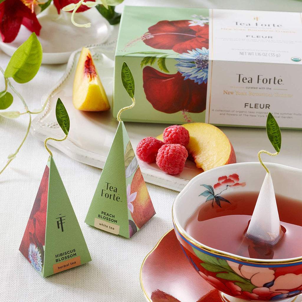 Tea Forte Fleur Petite Presentation Box Tea Gift Set Sampler, 10 Count, 2 of Each Variety Individually Wrapped Handcrafted Pyramid Infuser Bags