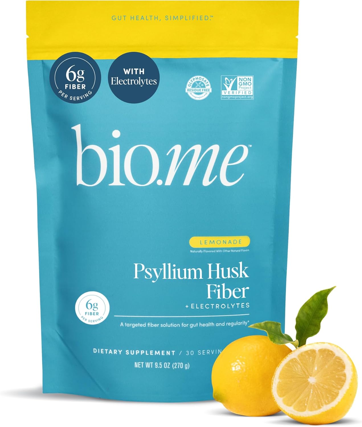 Fiber Rescue (6g Per Serving) - Psyllium Husk Powder for Digestive Health & Bloating Relief, Sugar Free Lemonade Prebiotic Soluble Fiber Powder, Non-GMO Fiber Supplement, Gluten Free - 30 Servings