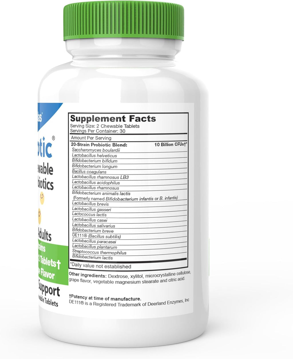 DrFormulas Chewable Probiotics for Kids & Adults | for Oral Dental Health, Bad Breath, & Better Digestion 20 Multi Strain - S boulardii, Lactobacillus plantarum and Bifidobacterium infantis, 60 Chews