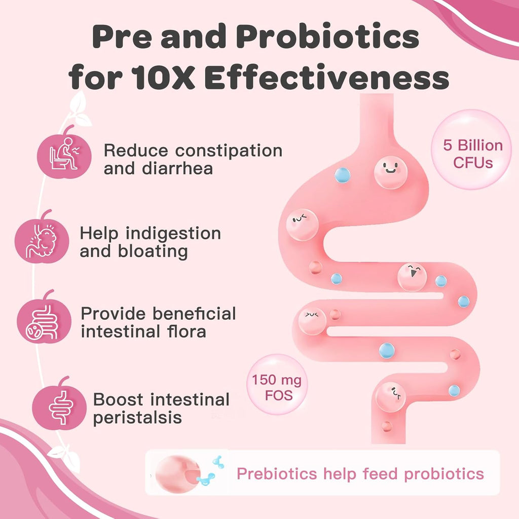 Probiotics for Kids, Kids Probiotic-Multivitamin Gummies with 5 Billion CFUs for Digestive Health & Immune Support, with Vitamins, Prebiotics, Minerals for Children, Natural Peach Flavor, 45 Servings