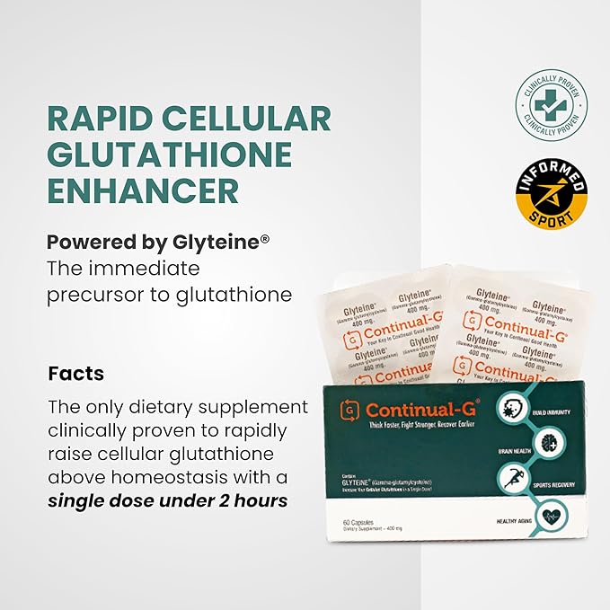 CONTINUAL - G Glyteine 400 mg Capsules | Cellular‑Enhancing Glutathione Supplement | Powerful Antioxidant Support | 90‑Day Supply (180 Capsules)