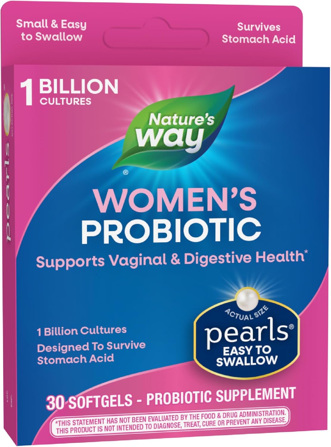 Nature's Way Women's Probiotic Pearls, Supports Vaginal and Digestive Health*, 1 Billion Live Cultures, No Refrigeration Required, 30 Softgels (Packaging May Vary)