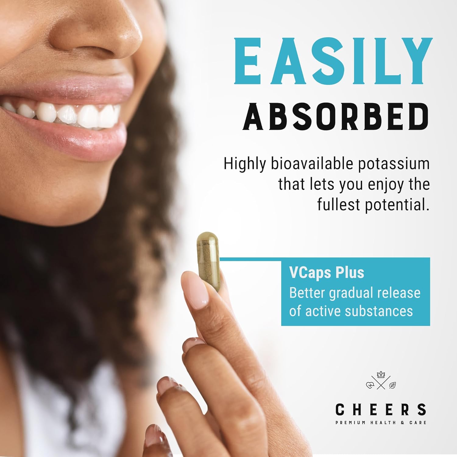 Cheers Potassium Citrate Supplement | 316mg Per Capsule | 20% Daily Value | Supports Muscle, Nerve & Heart Function | High Absorption Electrolyte for Potassium Deficiency | 90 Vegan Capsules
