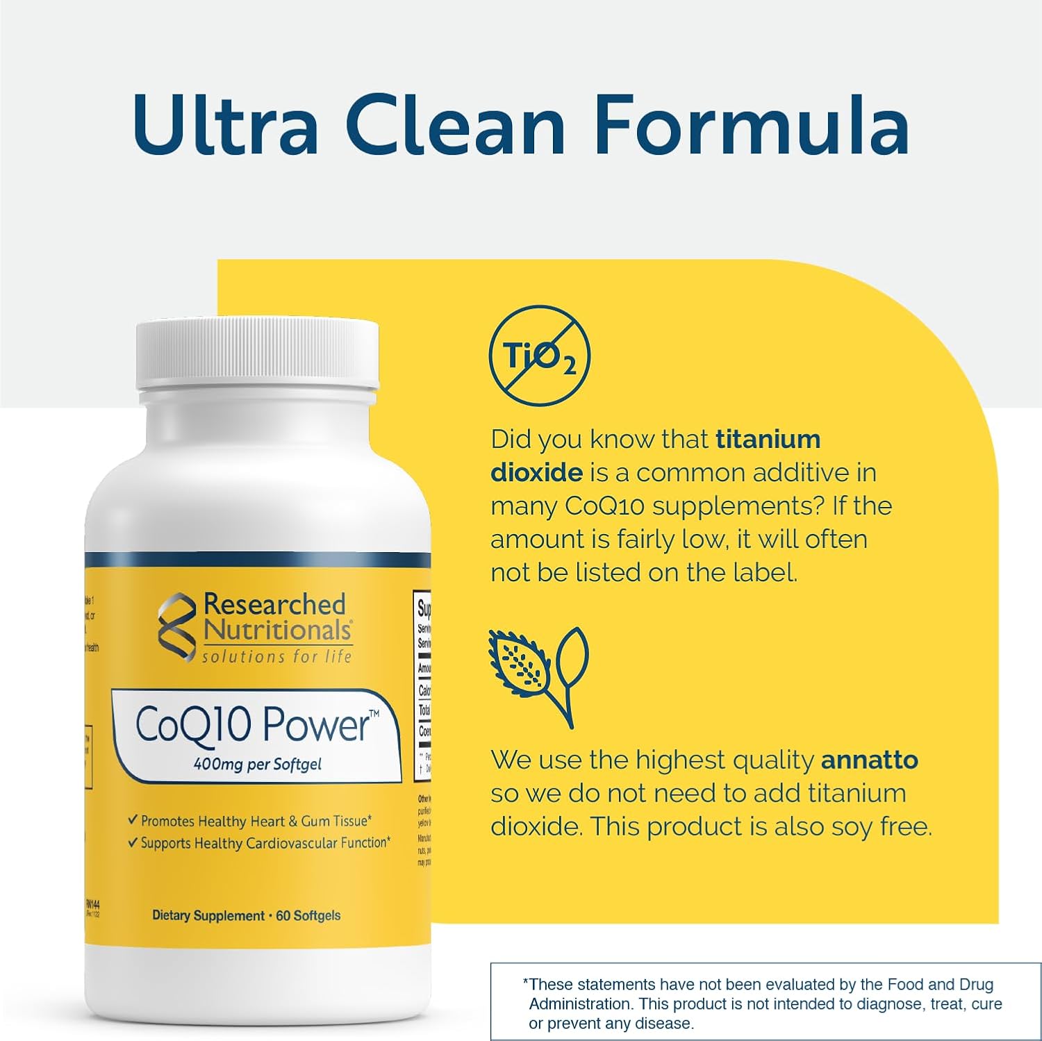 Researched Nutritionals CoQ10 400mg Softgels - CoQ10 Power - Therapeutic-Strength Coenzyme Q10 Supplement - Support Natural Energy & Immune Function, Promote Healthy Heart & Gum Tissue (60 Softgels)