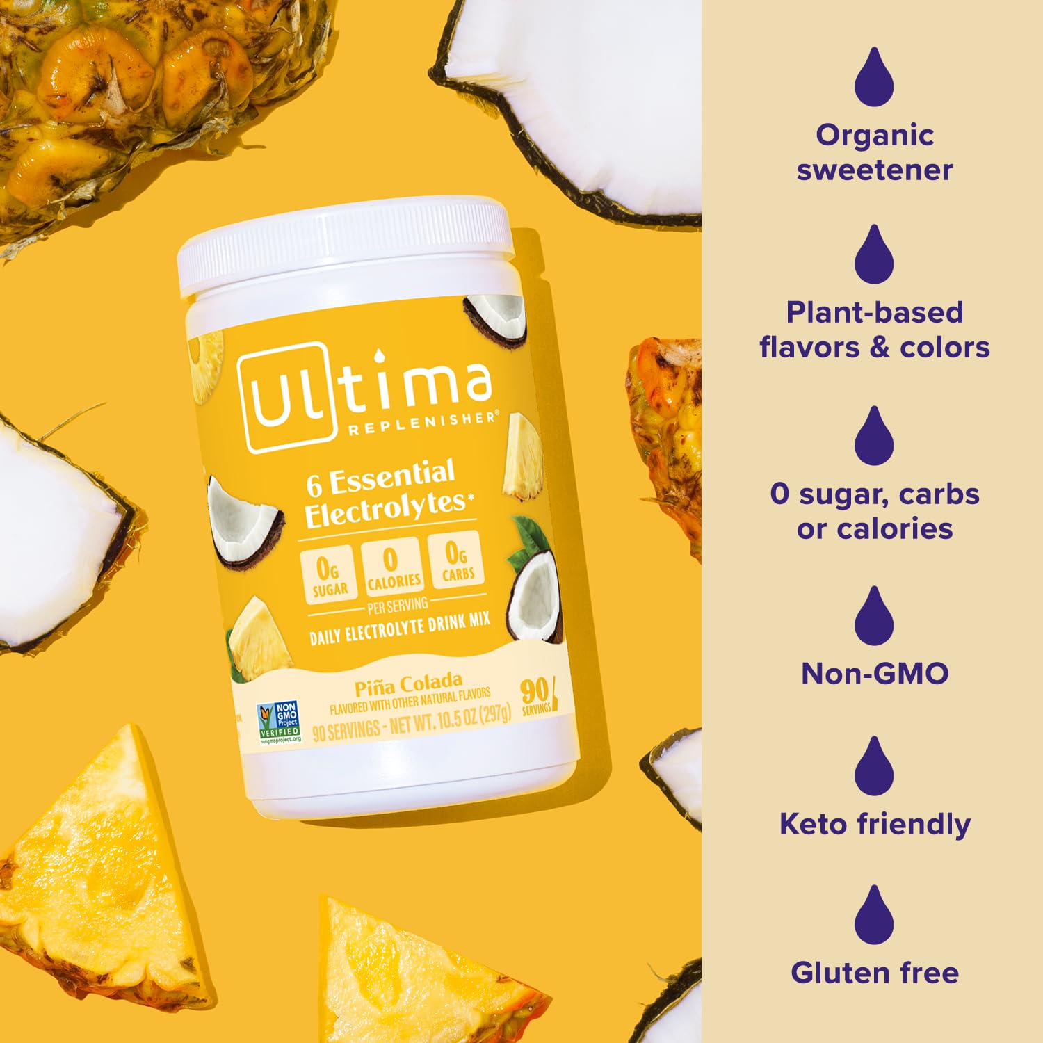 Ultima Replenisher Mocktini Electrolyte Powder Drink Mix – Sugar Free – Piña Colada, 90 Servings – Hydration Powder with 6 Electrolytes and Trace Minerals – Keto Friendly, Non-GMO