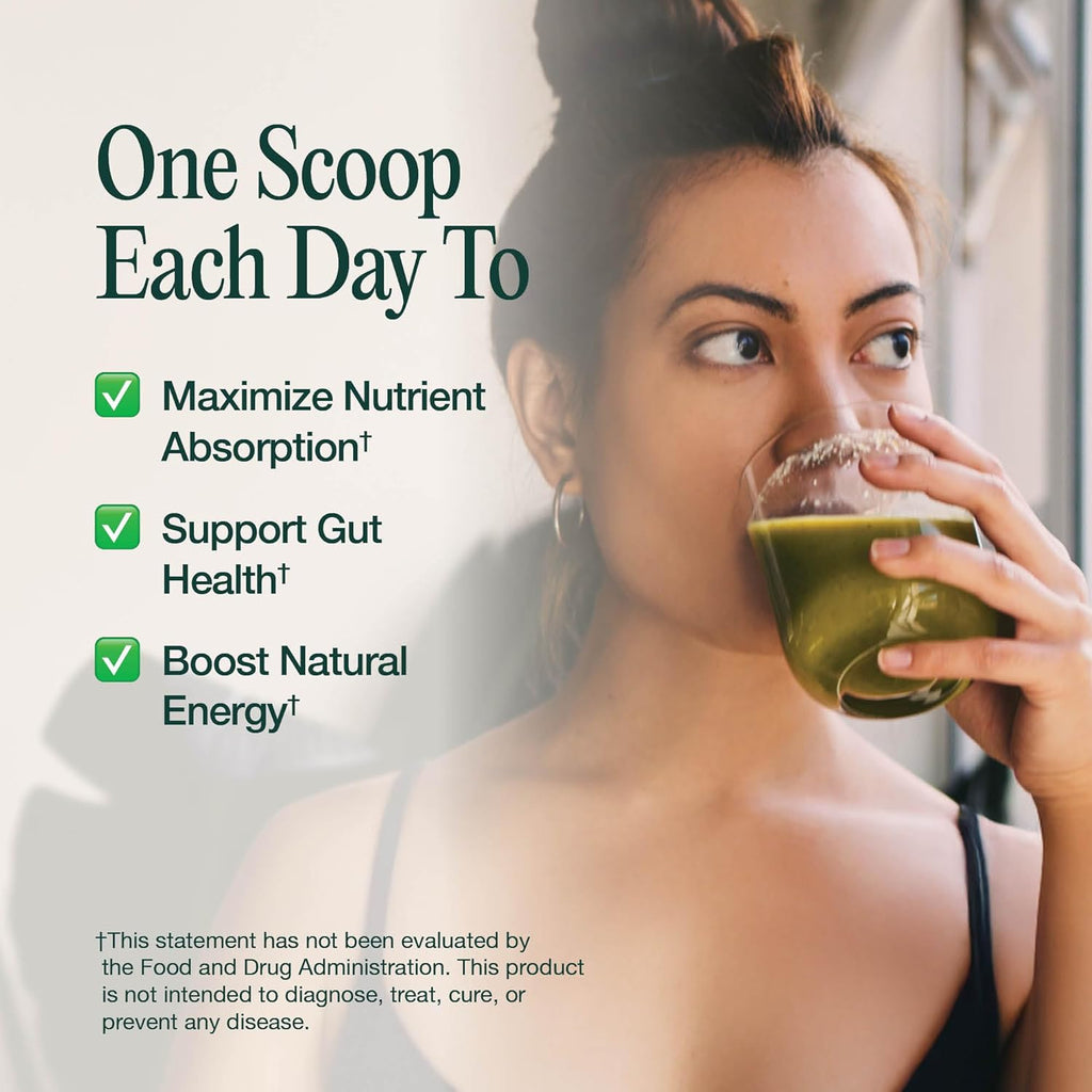 Gut & Superfood Blend, Greens Powder with Prebiotics, Probiotics, Fiber & Natural Caffeine, Gluten Free, Sugar Free, Dairy Free, Vegan, Non GMO Greens Superfood Powder (7)