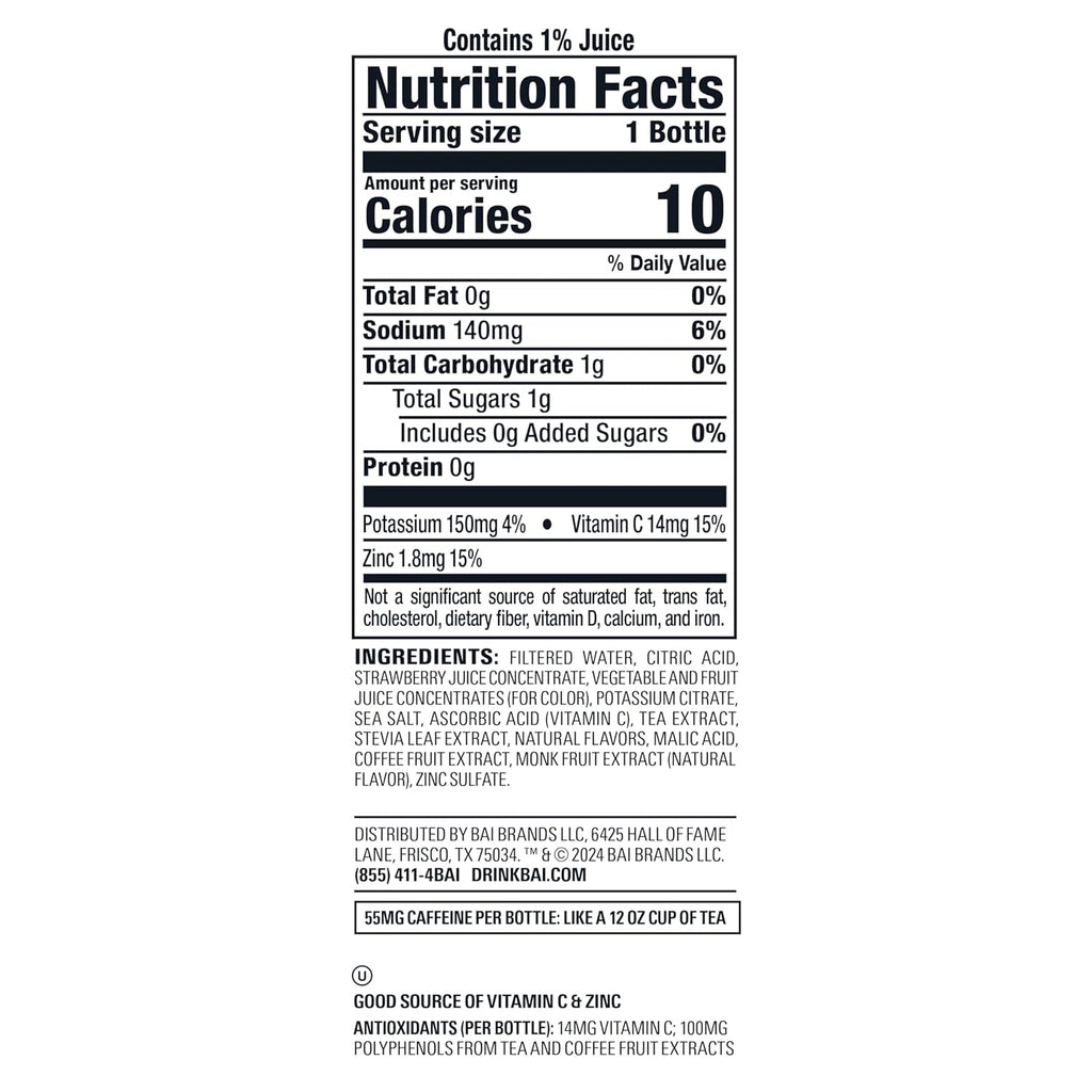 Bai Antioxidant Infused Water Beverage, Simbu Strawberry, 18 Fluid Ounce Bottle, Pack of 12