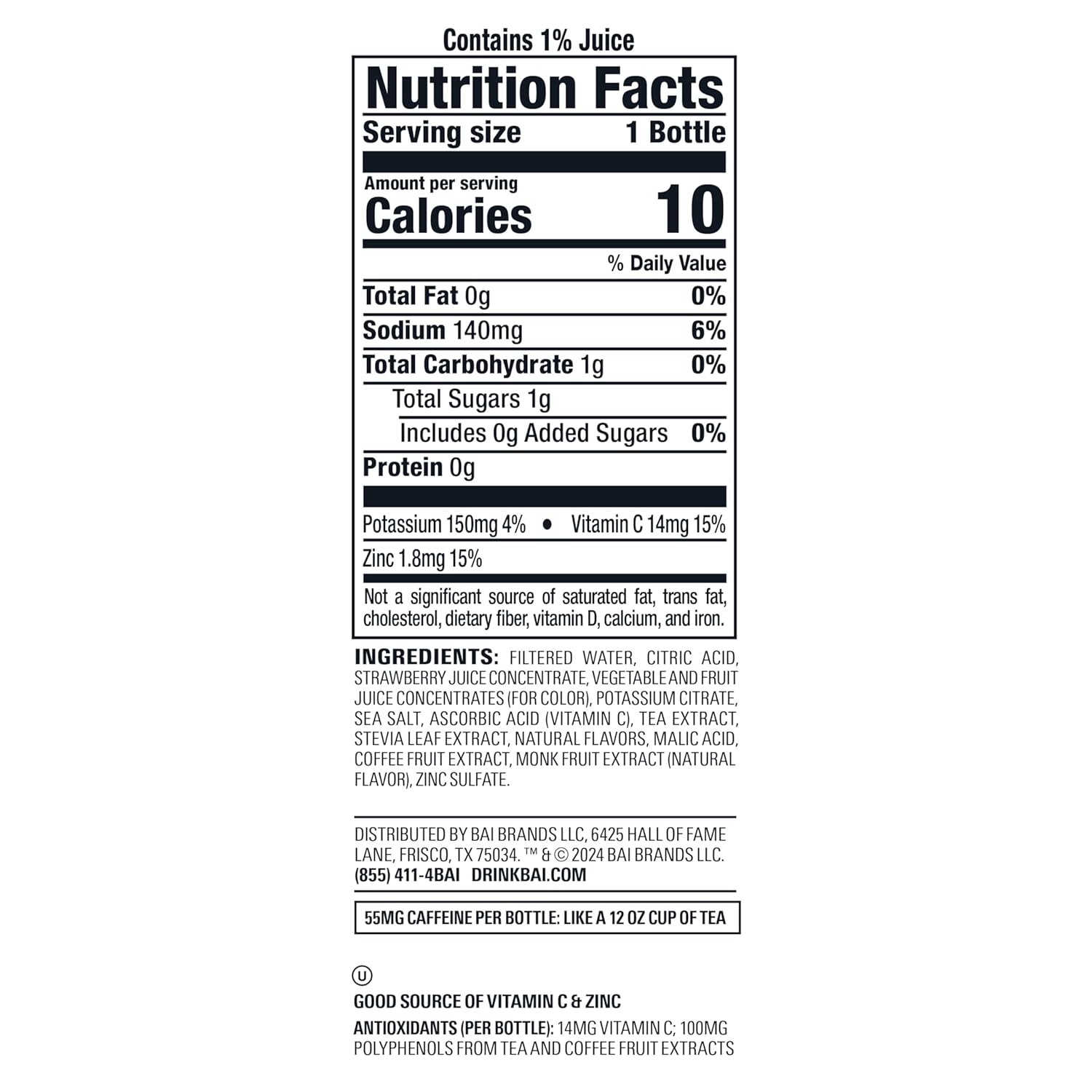 Bai Antioxidant Infused Water Beverage, Simbu Strawberry, 18 Fluid Ounce Bottle, Pack of 12