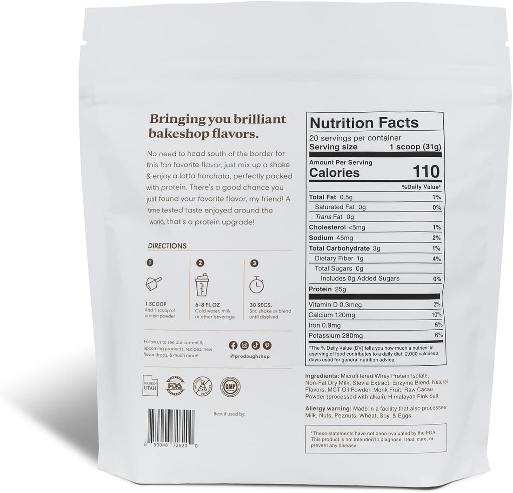 ProDough Gourmet Whey Isolate Hydrolized Protein Powder for Shake Mix- Easy Digest Enzyme Blend, 25g Protein per Serving, Natural Ingredients, Gluten Free, Keto Friendly (Horchata)