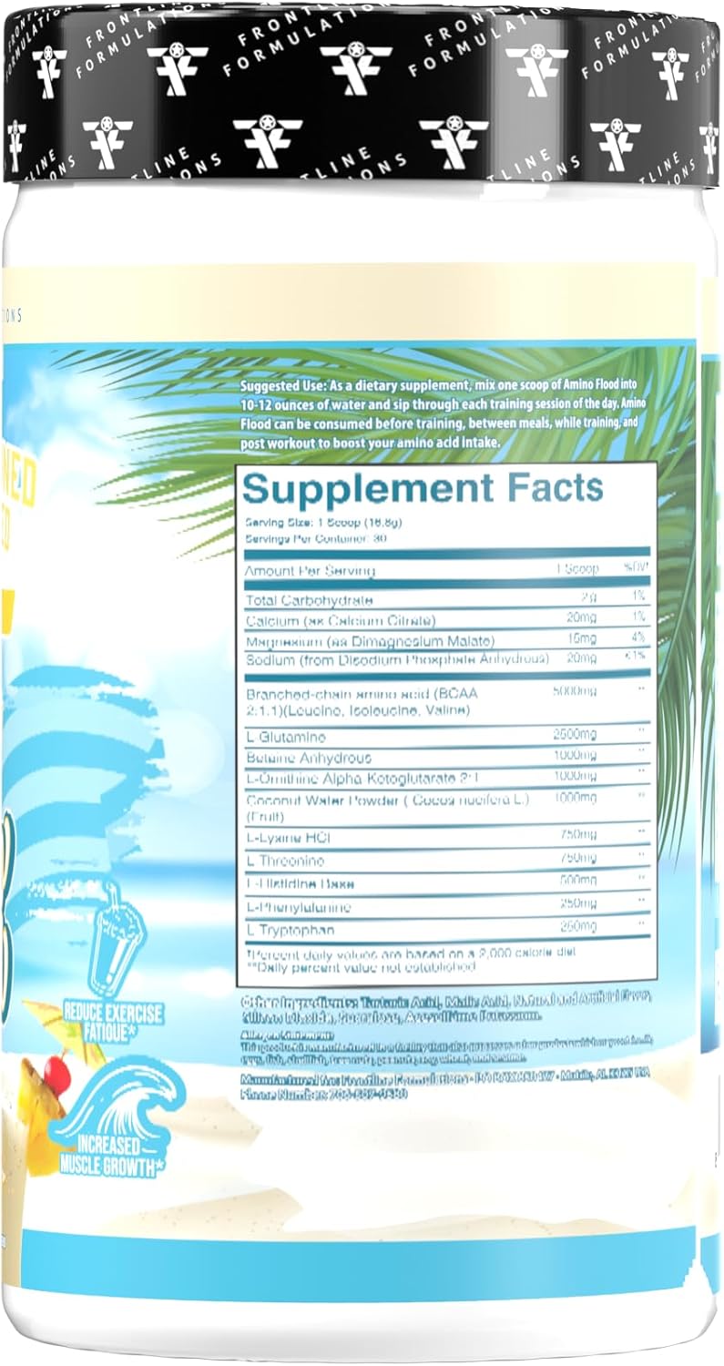 Amino Flood from BCAA + EAA Recovery & Hydration Formula – Muscle Support, Electrolytes & Endurance – Amino Acid Supplement for Intra & Post Workout Pina Colada