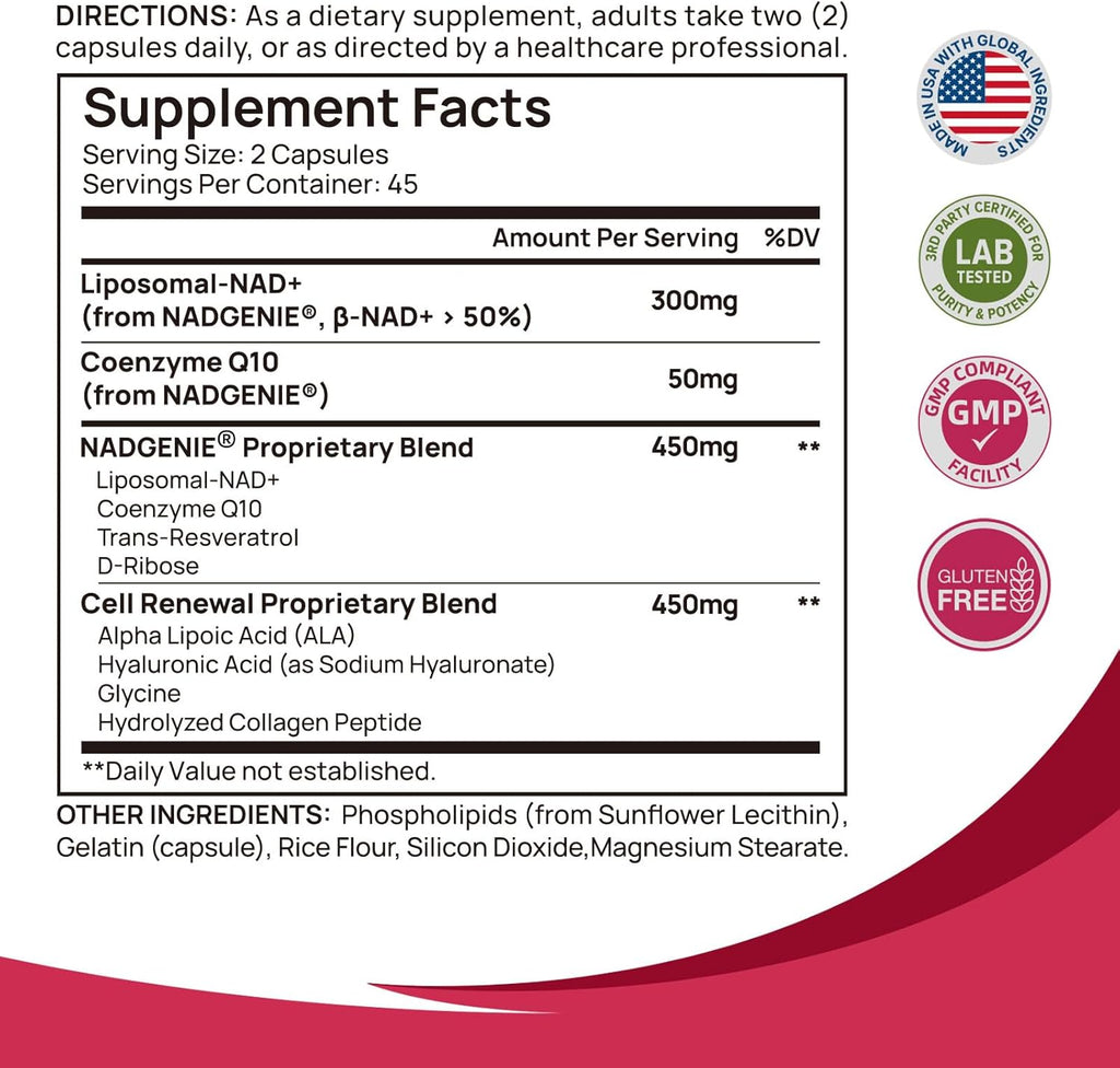 NAD+ Supplement for Women - NMN Alternative with β-NAD+, Trans-Resveratrol, CoQ10, D-Ribose - Promotes Cellular Renewal, Energy, and Radiant Skin Health - 90 Capsules