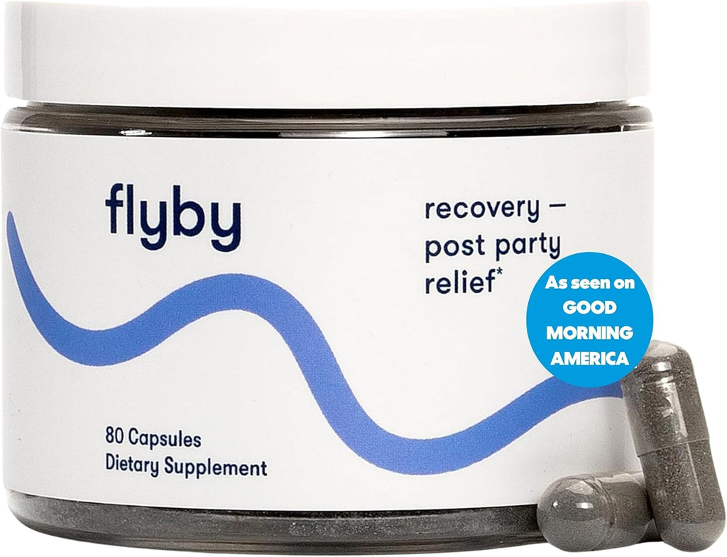 Flyby Recovery Supplement - All The Hang, Without The Over!™ - with Milk Thistle, Vitamin C, Activated Charcoal, and Apple Cider Vinegar - Pre & Post Drinking Formula (80 Count)