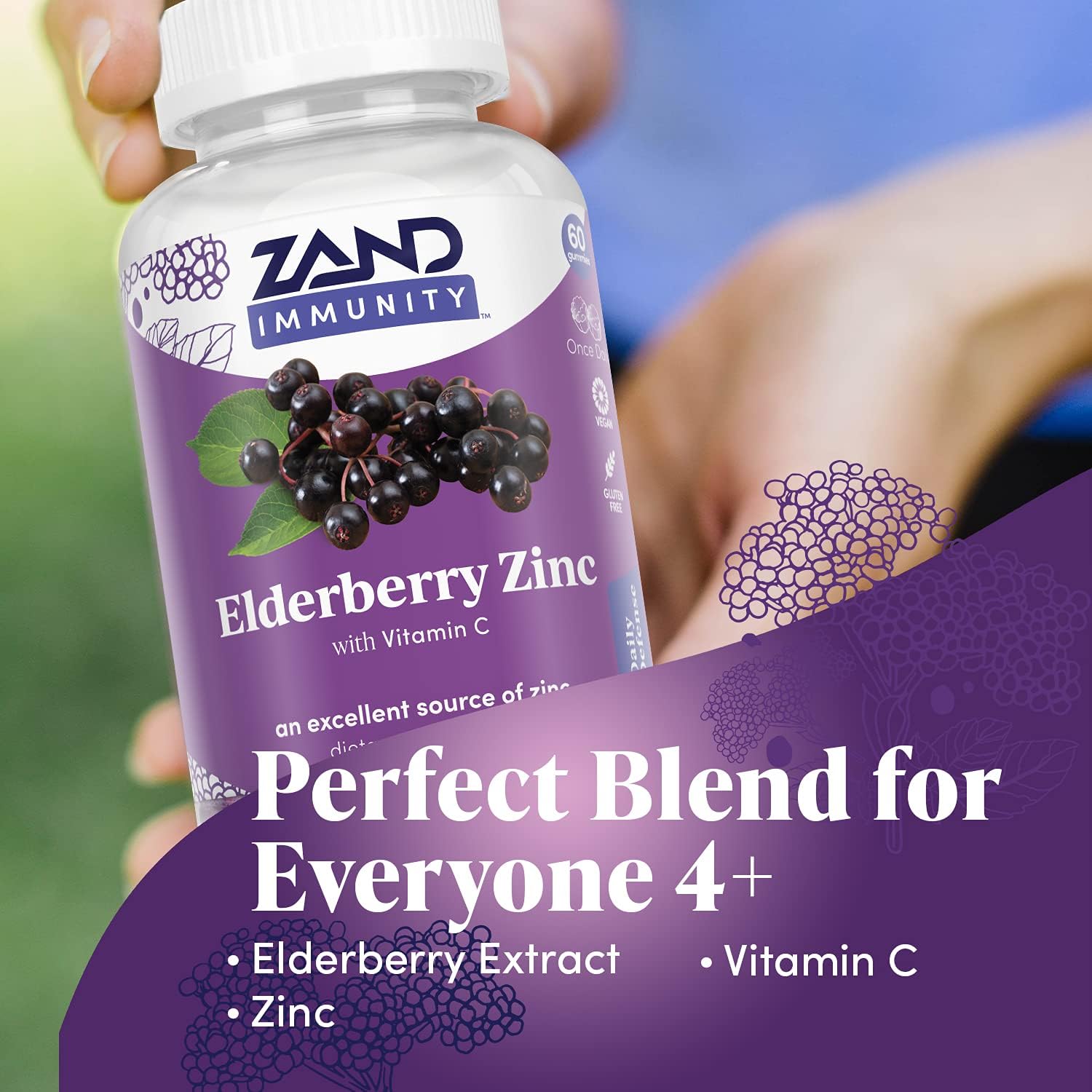 ZAND Elderberry Zinc Immunity Gummies with Vitamin C | Year-Round Immune Support for Children & Adults | 60ct, 30 Serv. (Pack of 2)