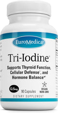 EuroMedica Tri-Iodine - Support Thyroid Health - Aids Hormone Balance with Molecular Iodine from Kelp - Features Potassium Iodide & Sodium Iodide - Brain & Energy Support - 12.5mg, 90 Capsules