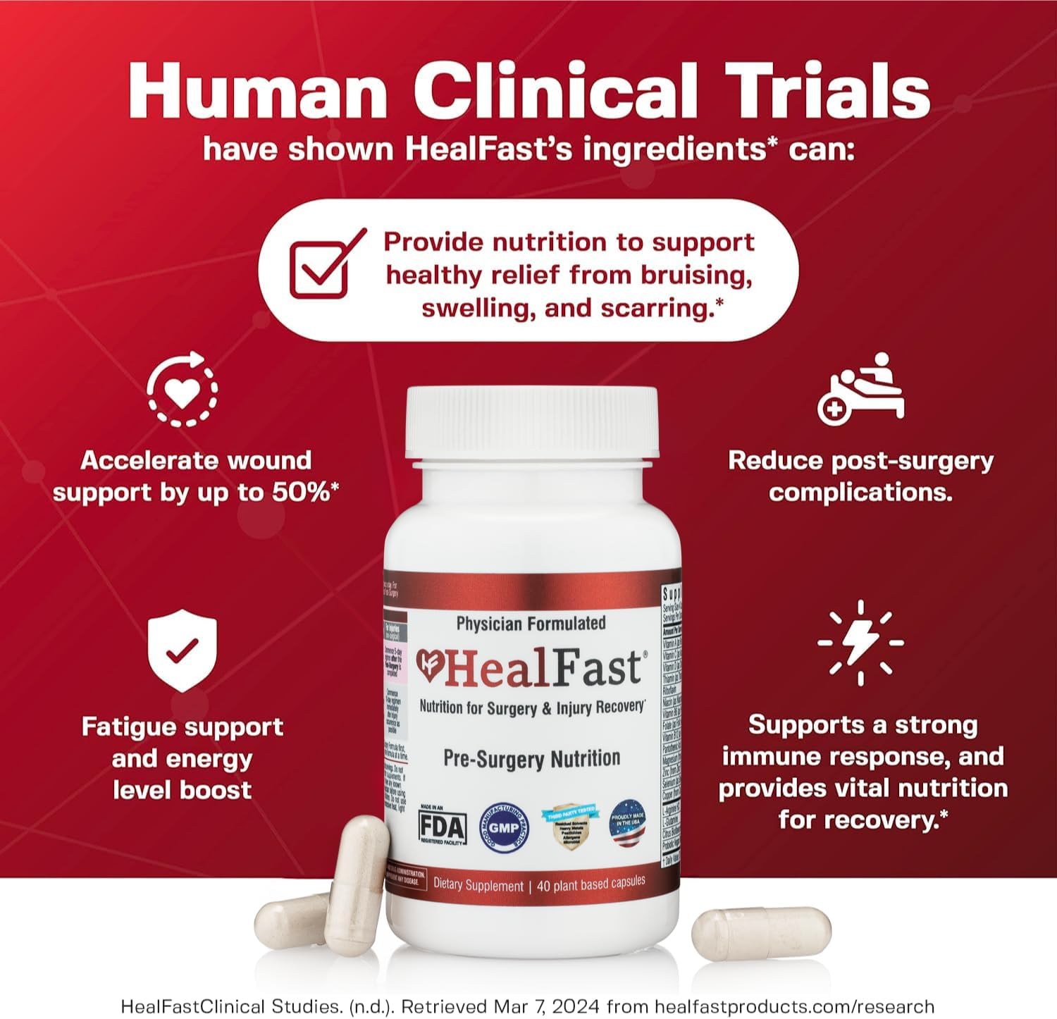 HealFast Surgery & Injury Recovery Supplement (Pre-Op): Quercetin, Probiotics Supplement for Wound, Liposuction, Tummy Tuck, and BBL Post Surgery Supplies