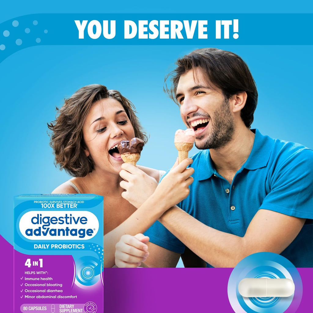 Digestive Advantage Probiotics for Digestive Health, Daily Probiotics for Women & Men, Supports Gut Health, Occasional Bloating & Diarrhea, Minor Abdominal Discomfort, & Immune Support, 80ct Capsules