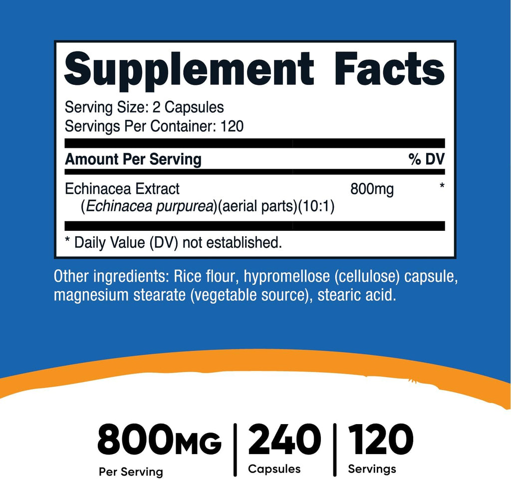 Nutricost Echinacea 800mg, 240 Capsules - Vegetarian Caps, Non GMO, Gluten Free, 120 Servings