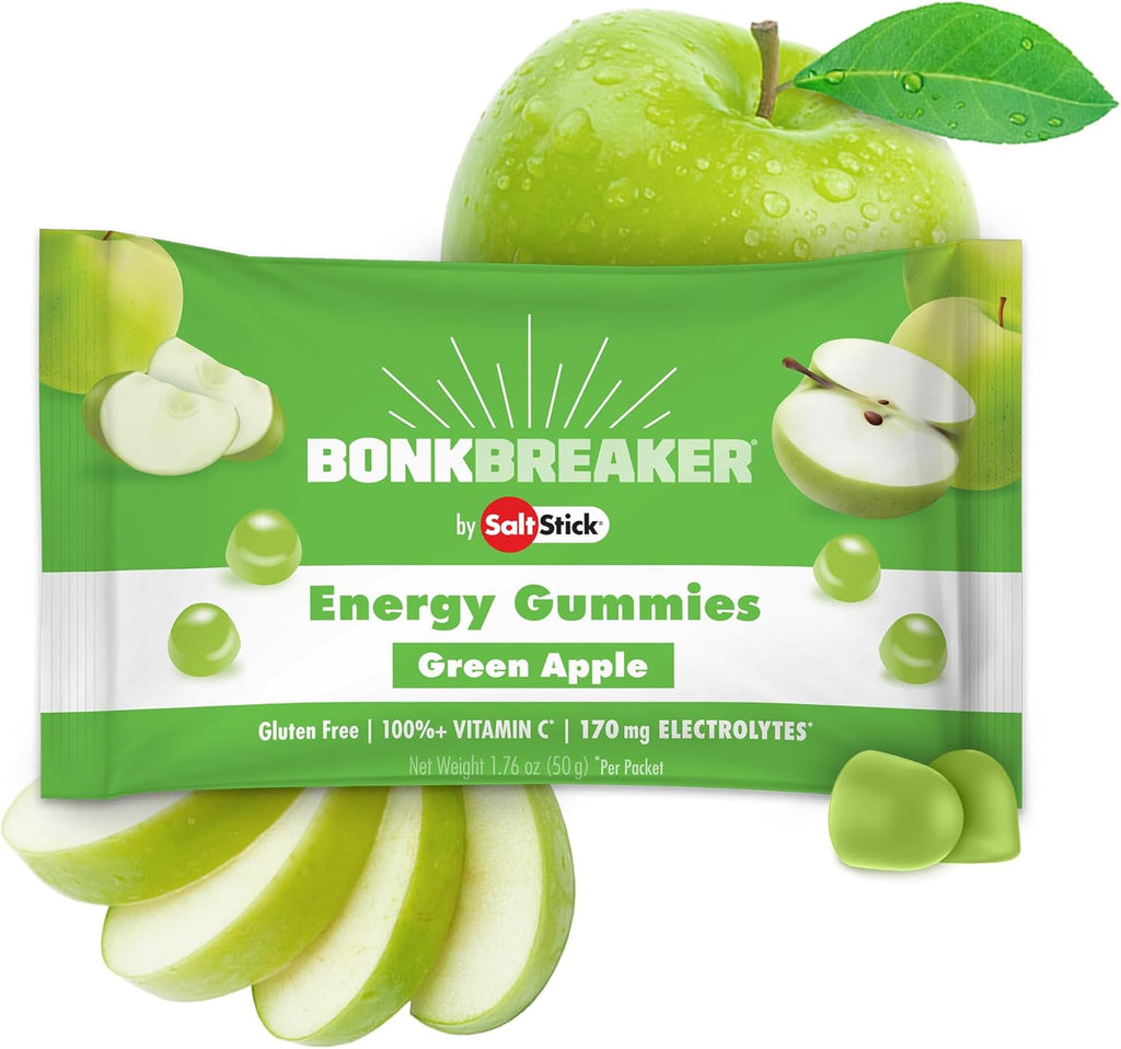SaltStick Energy Gummies with Electrolytes, 10 Packs of Green Apple, Easy to Chew Electrolyte Gummies, Energy Chews That Taste Great. 10 Packs, 80 Gummies
