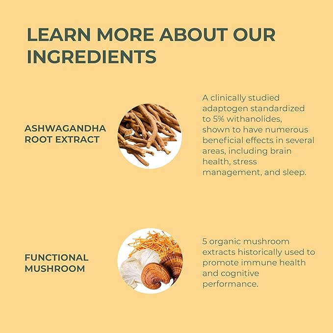 Primal Harvest Ashwagandha Supplement with 5 Mushroom Extracts: Lion’s Mane, Reishi, Cordyceps, Turkey Tail & Maitake for Immune Support & Cognitive Health (60 Count (Pack of 2)