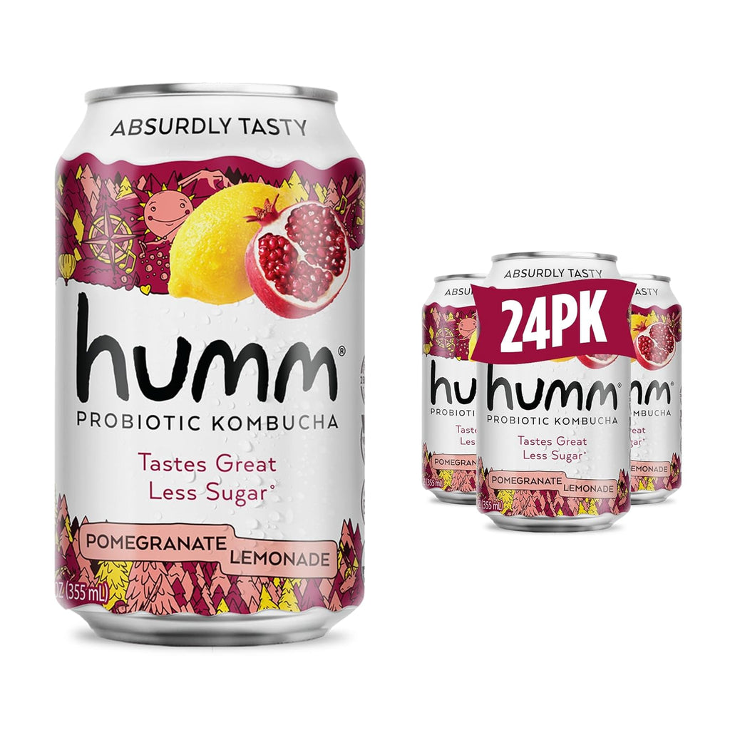 Humm Kombucha Pomegranate Lemonade, Organic, Vegan & GMO Free (24 Pack)
