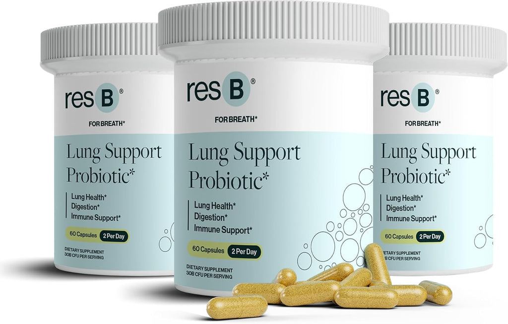 resB Lung Support Probiotic Supplement - Lung Health Supplement for Smokers, Gut Health, Immune Support, Respiratory Care, Holy Basil, Turmeric, Clinically Trialed - 180 Capsules (3 Bottles)