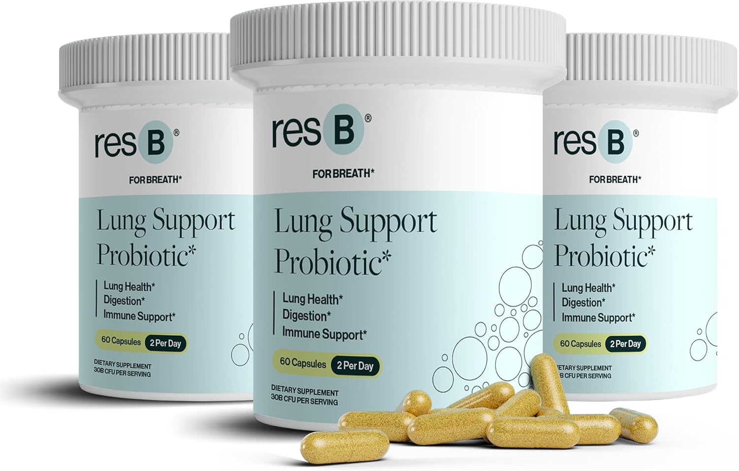 resB Lung Support Probiotic Supplement - Lung Health Supplement for Smokers, Gut Health, Immune Support, Respiratory Care, Holy Basil, Turmeric, Clinically Trialed - 180 Capsules (3 Bottles)