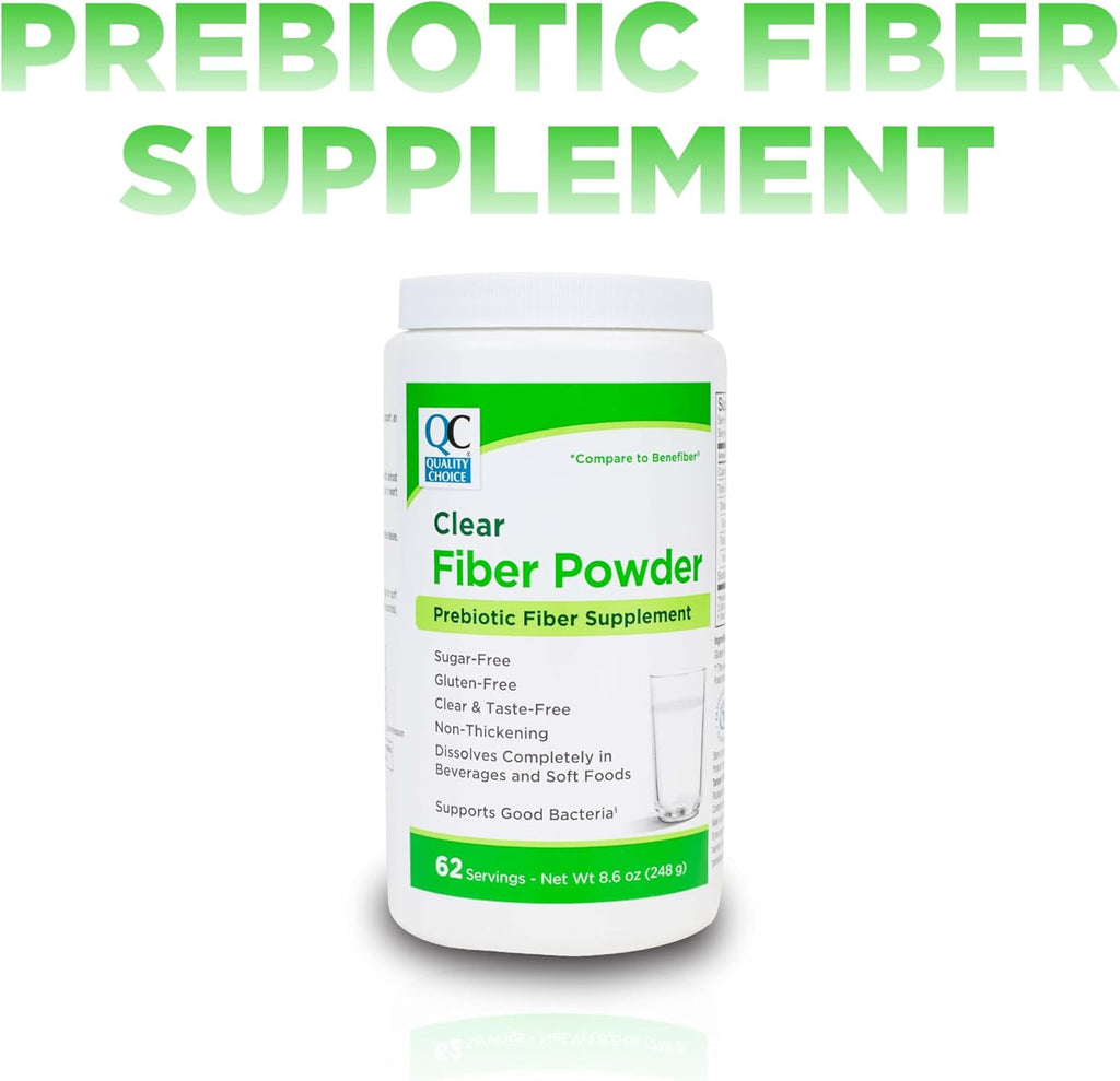 Quality Choice Clear Prebiotic Fiber Supplement Powder for Digestive Health - Tasteless, Non-Thickening Formula - 62 Servings, 8.6 Ounces (248g), Ideal for Adults & Children 6 & Up Daily Fiber Powder