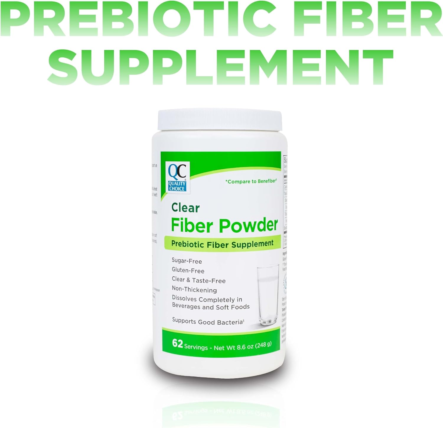 Quality Choice Clear Prebiotic Fiber Supplement Powder for Digestive Health - Tasteless, Non-Thickening Formula - 62 Servings, 8.6 Ounces (248g), Ideal for Adults & Children 6 & Up Daily Fiber Powder