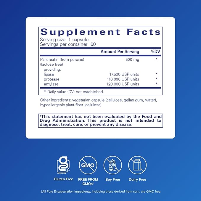 Pure Encapsulations Pancreatic Enzyme Formula - Digestive Enzymes for Digestion - Strengthens Gut Health* - Targeted Delivery Capsules - Gluten Free & Non-GMO - 60 Capsules