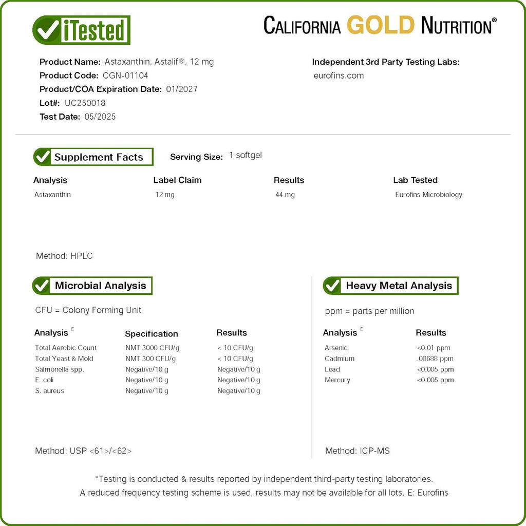 California Gold Nutrition Astaxanthin, Antioxidant Carotenoid, AstaLif Pure Icelandic Biologically Active 99% Isomer, 12 mg, 120 Veggie Softgels