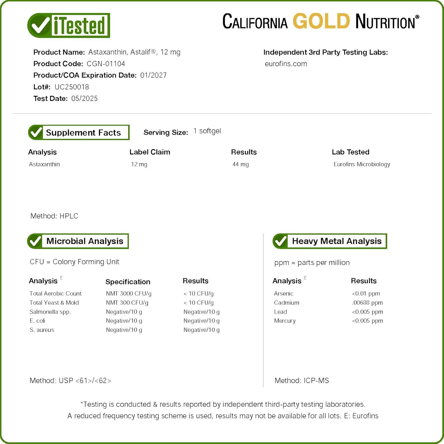 California Gold Nutrition Astaxanthin, Antioxidant Carotenoid, AstaLif Pure Icelandic Biologically Active 99% Isomer, 12 mg, 120 Veggie Softgels