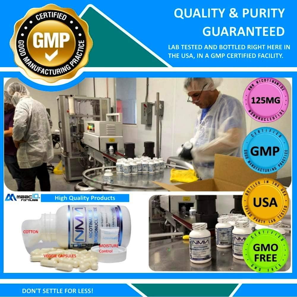 MAAC10 NMN Supplement Real Nicotinamide Mononucleotide (NMN 125mg Capsules). The Most Powerful NAD+ Precursor More Stable Than Riboside. We use 99% Pure Pharmaceutical Grade Stabilized NMN (30 Count)