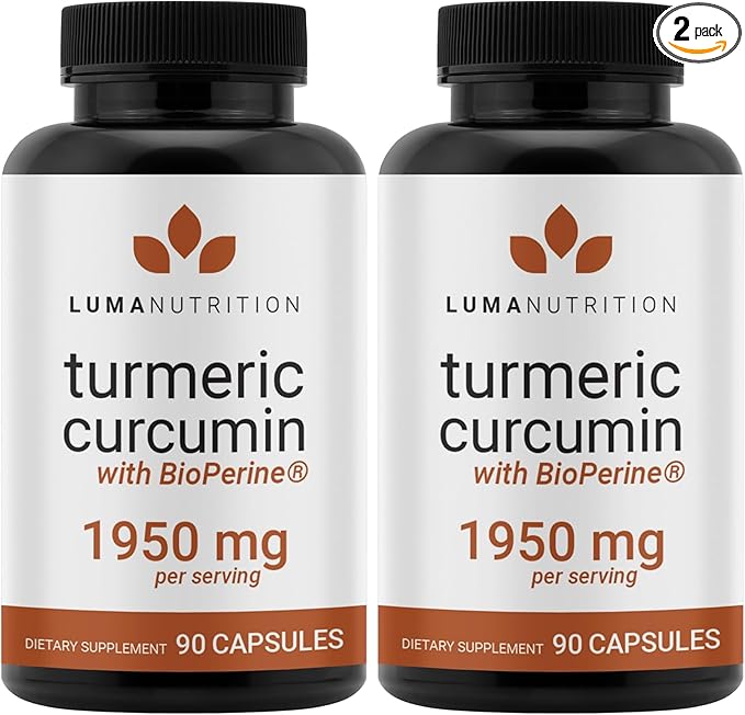 Luma Nutrition Turmeric Curcumin with Black Pepper - 95% Curcuminoids - 1950mg Per Serving - Premium Turmeric Supplement - with BioPerine for Max Absorption - Made in USA - 90 Capsules (Pack of 2)