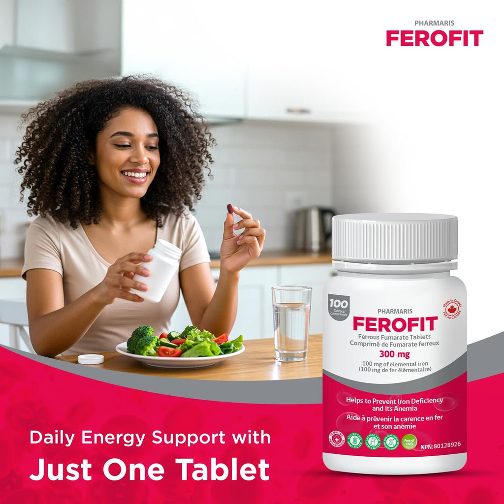 Ferofit – Ferrous Fumarate 300mg (100mg Elemental Iron), 100 Tablets, Cost-Effective Iron Supplement, Prevent Iron Deficiency Anemia, Iron Supplement for Women & Men