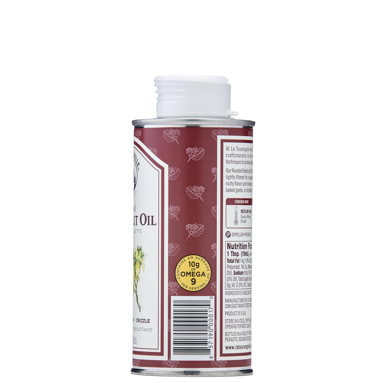 La Tourangelle, Roasted Hazelnut Oil, High-Oleic Oil Great for Baking, Stir-Frying, and Vinaigrettes, 8.45 fl oz