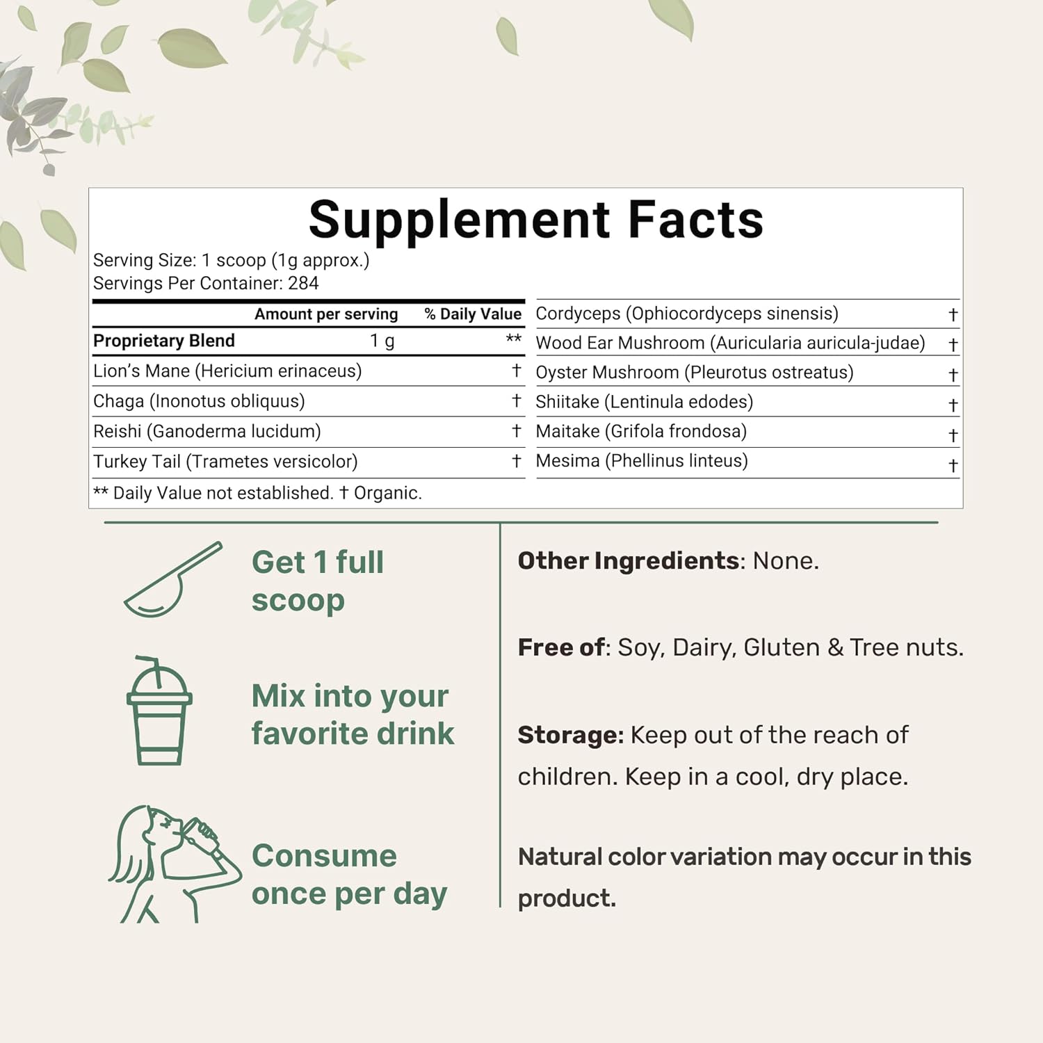 Micro Ingredients Organic Mega Mushroom Powder,10 Ounce (284 Days Supply) | 10 in 1 Complex Formula for Immune System Booster | Chaga, Lions Mane, Cordyceps, Reishi & More | Filler Free, Vegan
