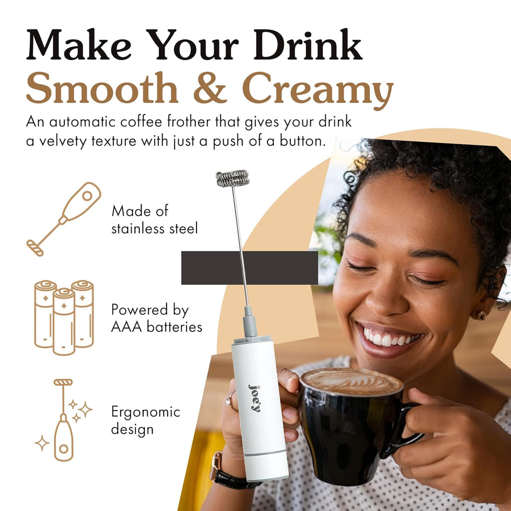 Joe'y Mushroom Coffee Alternative with Cacao and Dandelion Root, Chicory Coffee Substitute with Adaptogenic Superfoods, Vegan Gluten-Free Drink for Focus, 60 servings, and Stainless Steel Frother Wand