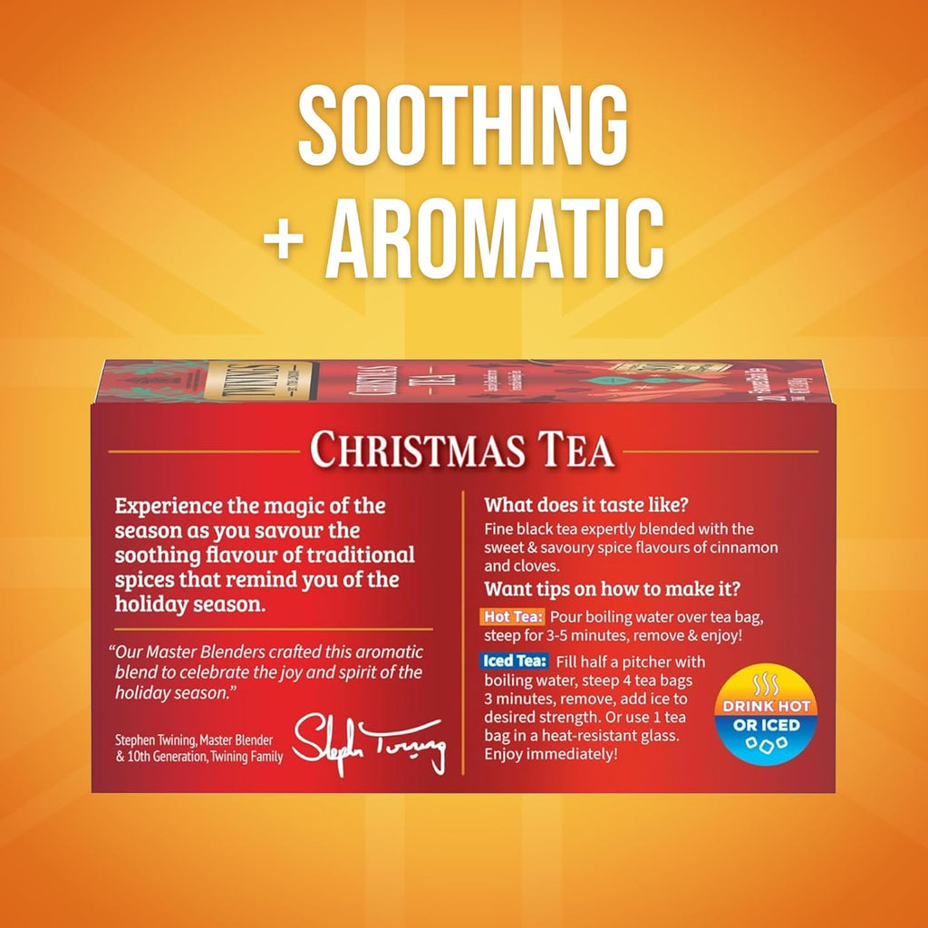 Twinings Christmas Black Tea Individually Wrapped Bags, 20 Count (Pack of 2), Aromatic Cinnamon & Clove, Caffeinated, Enjoy Hot or Iced, 20 Teabags