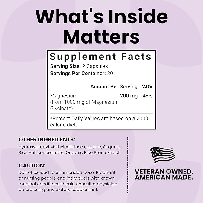 Luma Nutrition Magnesium Glycinate 1000mg - Support Stress, Sleep, Nerve & Muscle Health - 500mg Pure Magnesium Supplement Capsules - Chelated for High Absorption - 60 Veggie Capsules (Pack of 2)