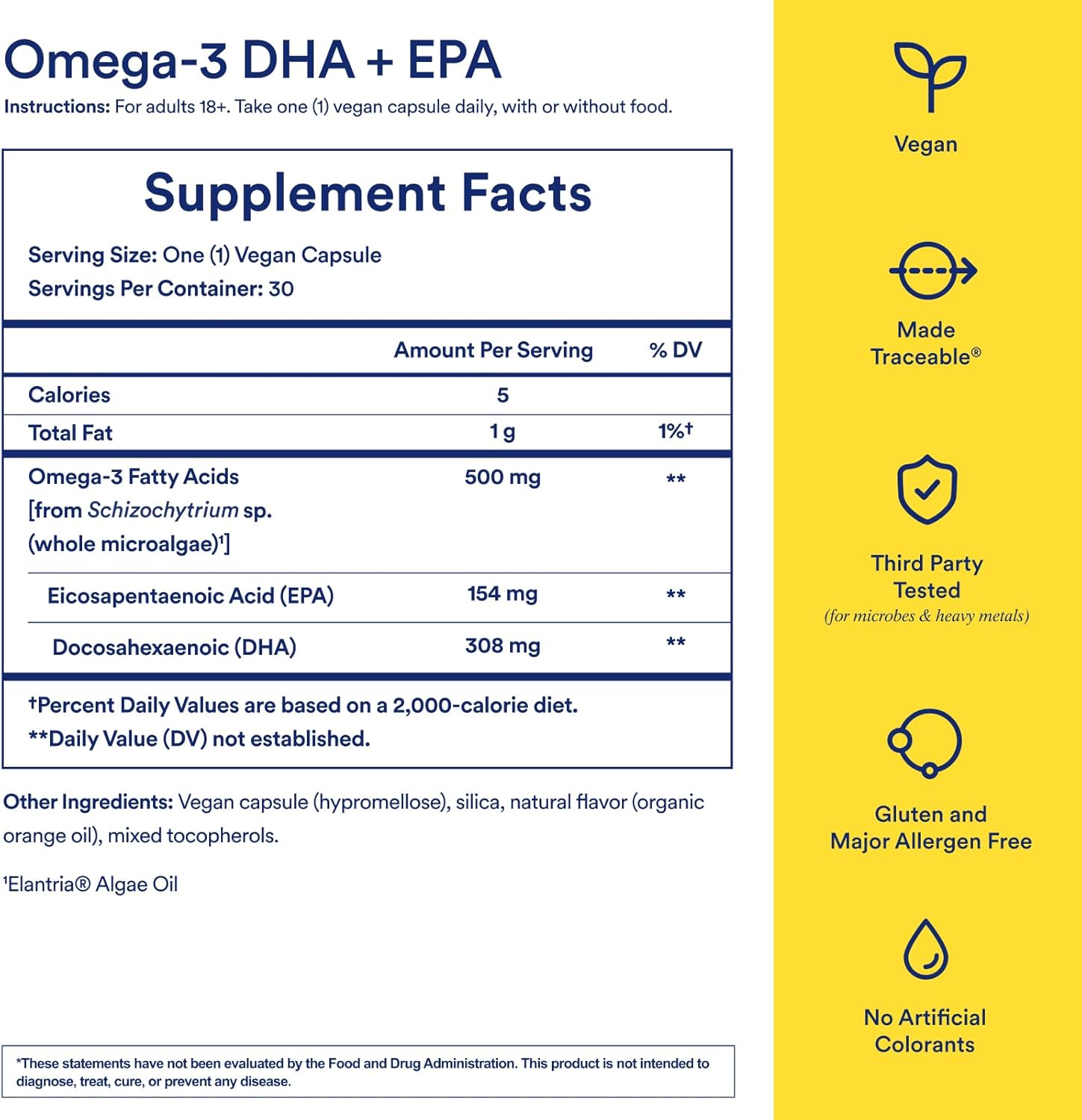 Ritual Omega 3 - Vegan - Science-Backed Dose of DHA & EPA Fatty Acids in 2:1 Ratio, Bioavailable, Brain and Heart Health Support, Minimal Burp-Back, Sustainably Sourced Microalgae, 30 Day Supply