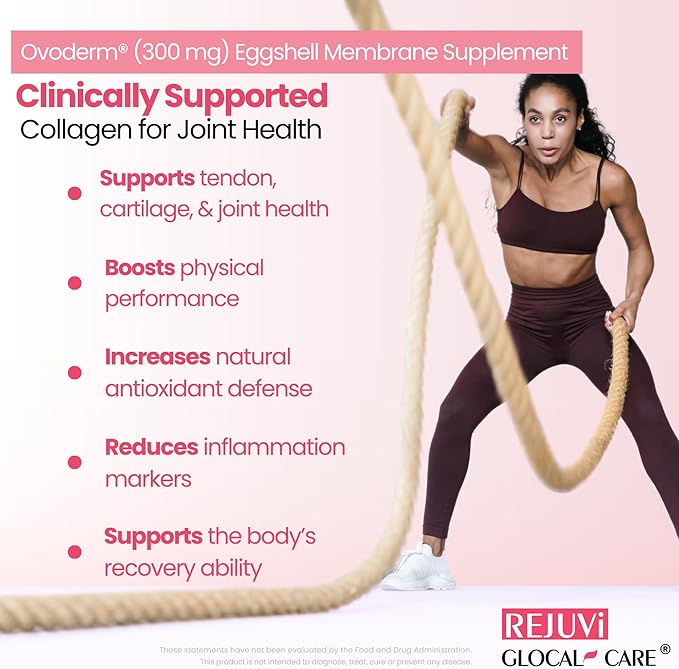 GlocalCare Rejuvi Collagen Booster – 300mg Ovoderm Vegetarian Collagen for Skin Elasticity, Firmness & Joint Support – Biotin, Grape Seed Extract, CoQ10 (20 Capsules)